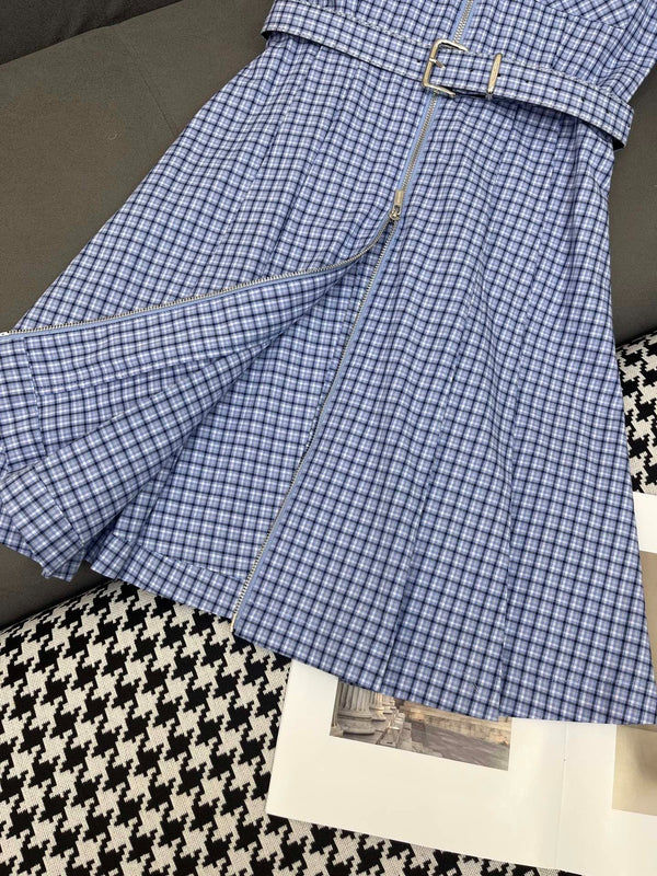 SLEEVELESS CHECKED DRESS WITH MATCHING BELT