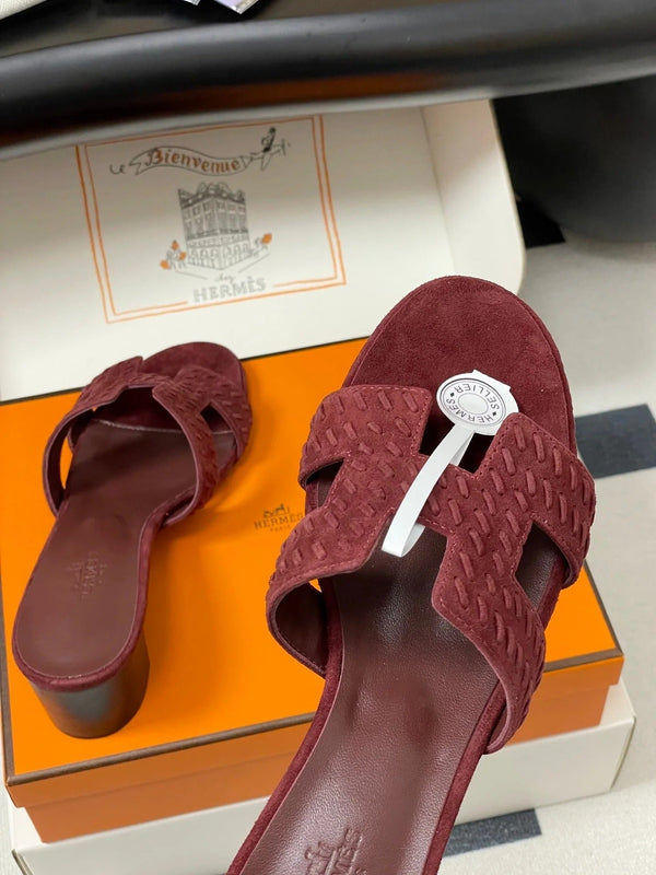 HM 25S ORAN HIGH‑HEEL SANDAL IN DARK RED SUEDE AND LAMBSKIN