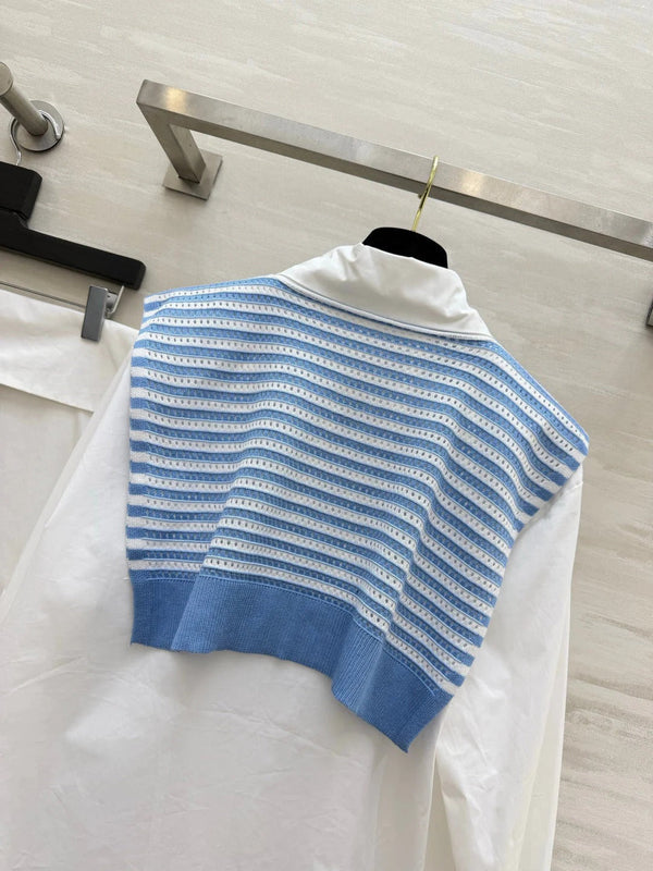 CC 2026 White Shirt and Blue Striped Shawl Set 391161