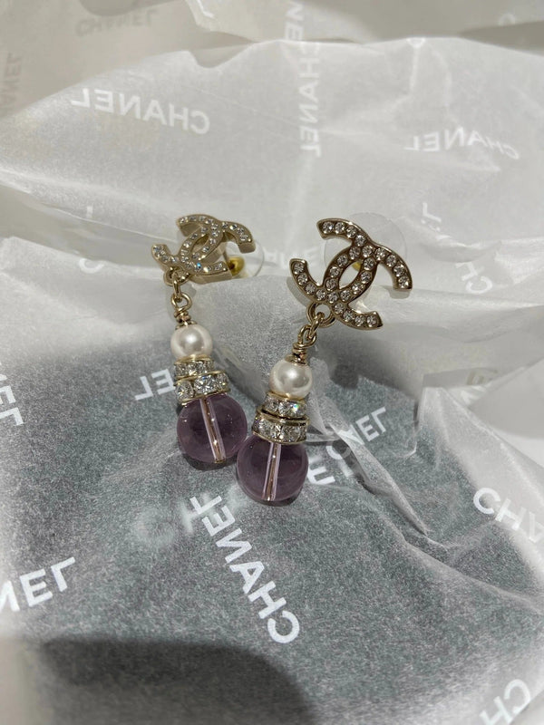 CC Pink Crystal Gold Pearl Earrings