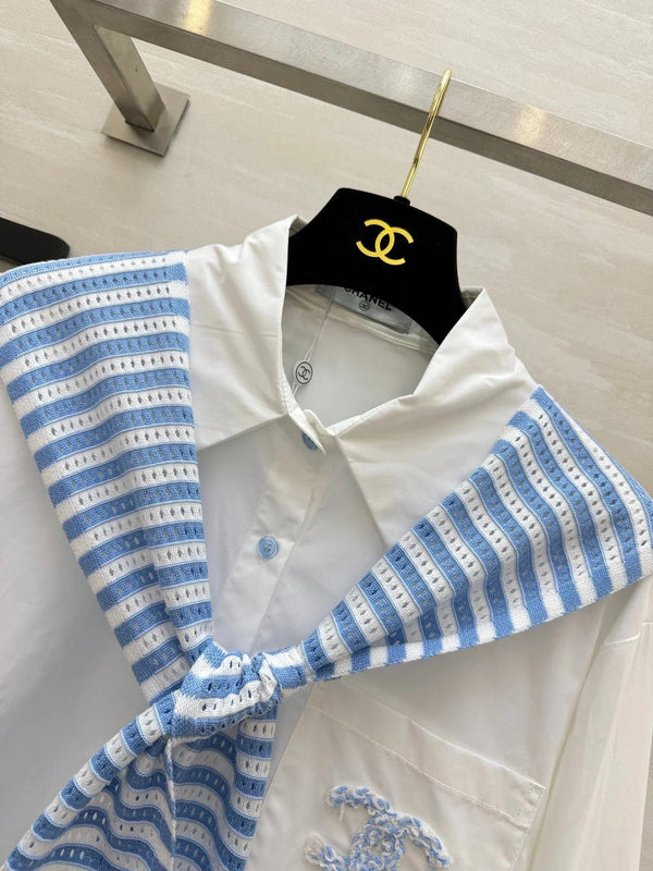 CC 2026 White Shirt and Blue Striped Shawl Set 391161