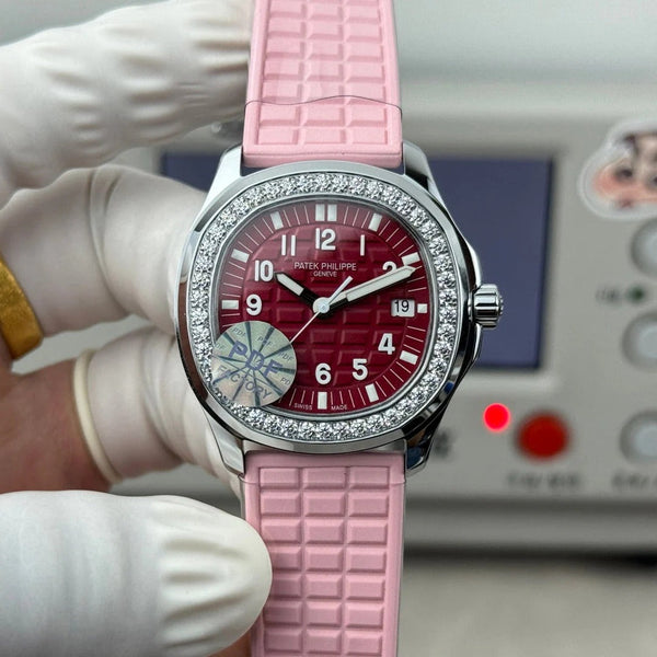 Patek Aquanaut 35.6mm Red Dial Pink Rubber Strap