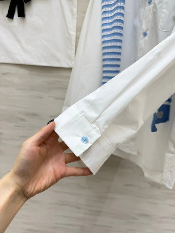 CC 2026 White Shirt and Blue Striped Shawl Set 391161