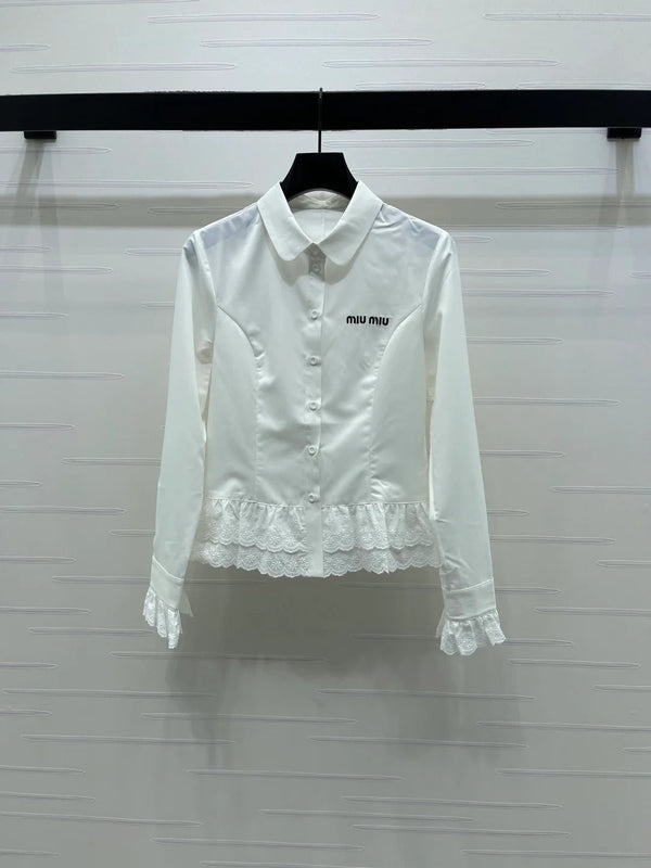 Miumiu 2026 Lace Embroidered Long-Sleeve Shirt Black and White Polyester 356380