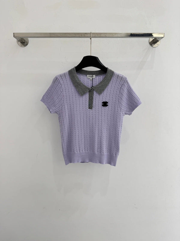 Chanel 2026 Polo Collar Short-sleeved Top Yellow and Purple Wool Polyester