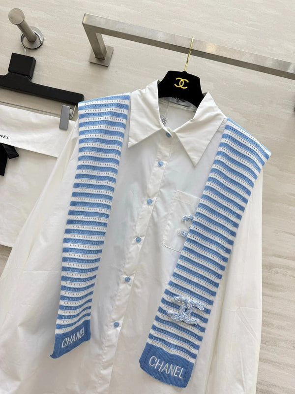 CC 2026 White Shirt and Blue Striped Shawl Set 391161