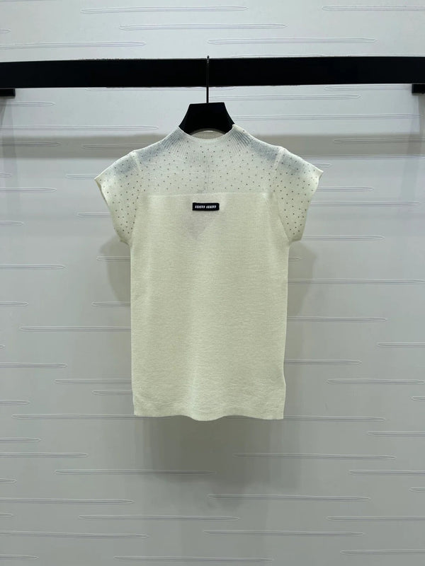 Miumiu 2026 Crew Neck Sheer Knit Short-sleeved Top 352770