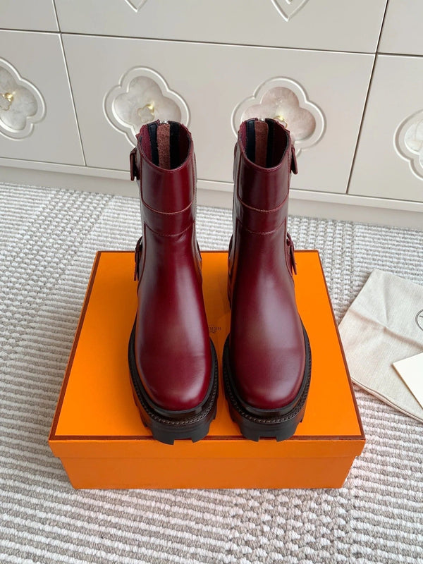HM JAIME ANKLE BOOT IN BURGUNDY RED CALFSKIN