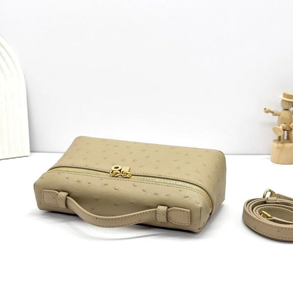 LP Extra Bag 19cm Ostrich Pattern Beige Gold Buckle Calfskin