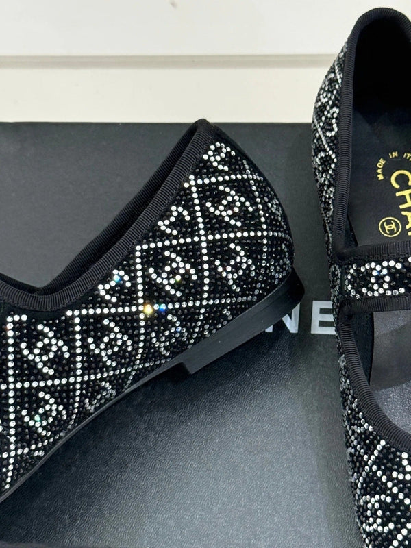 CC Flat Mary Jane 25ss In Black Embellished With Rhinestones