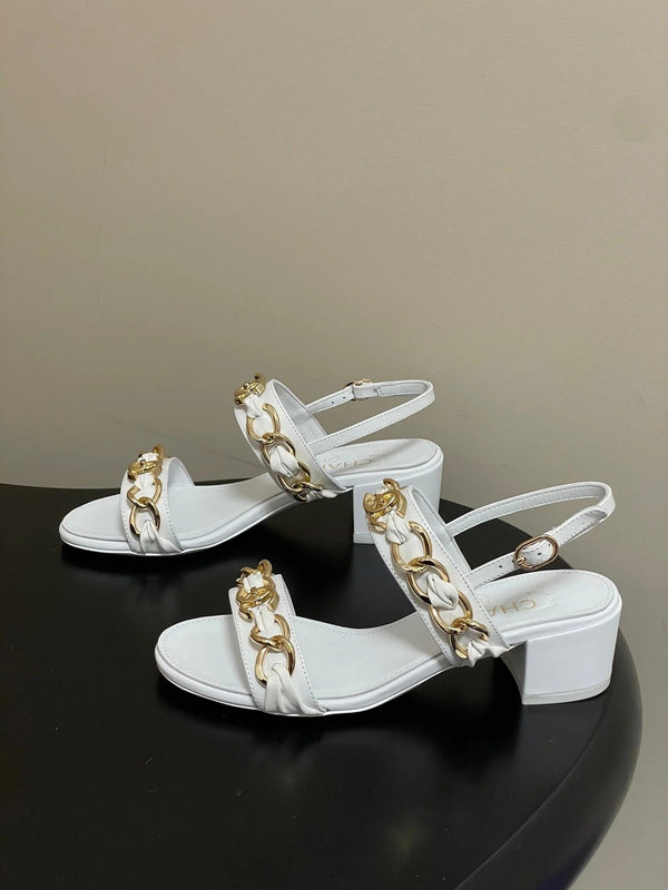 CC 26s Buckle Chain Sandals 55 White Sheepskin 649473