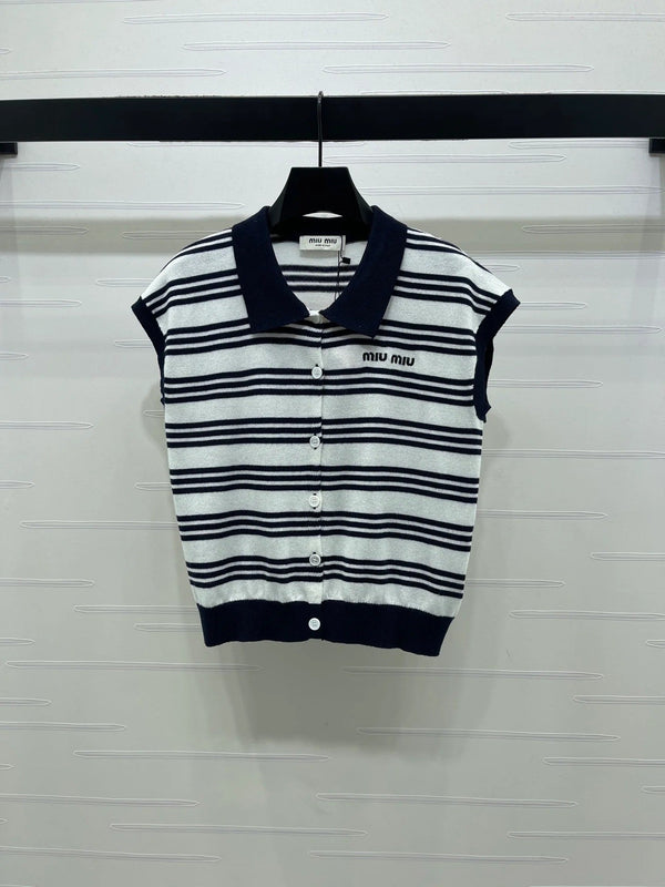 Miumiu 2026 Striped Collared Knit Vest Wool Cashmere 352445
