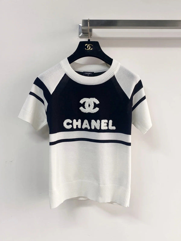 Chanel 2026 Short-Sleeve Shirt Pink Black White Wool Cashmere