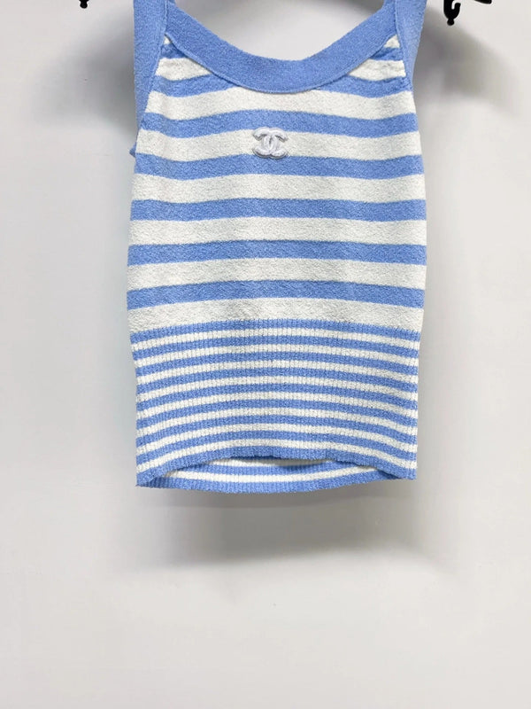 Chanel 2026 Striped Vest Blue And White Wool