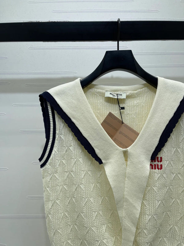 Miumiu 2026 Cable-knit Sleeveless Sweater Vest Cream Cotton