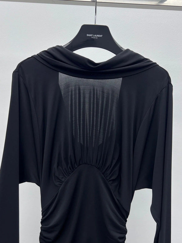 YSL 25S RUFFLED LONG-SLEEVE DRESS STYLE 131