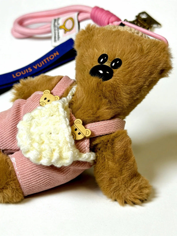 LV Plush Bear Black and Pink Charm
