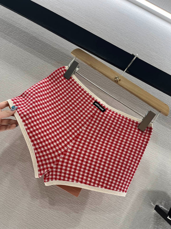 MIUMIU CHECKERED SHORTS AND ROUND-NECK TEE SET 274653