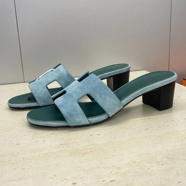 HM 26ss Oran Sandals 45 Blue Fresh Green Suede Cowhide 607220