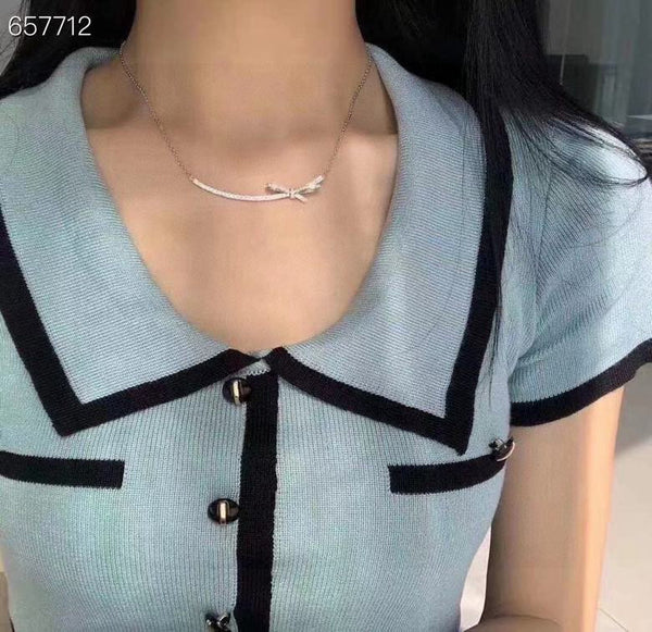 RUBAN BOW IN 18K WHITE GOLD PLATING DIAMOND NECKLACE