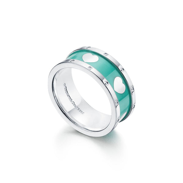 HEART BLUE ENAMEL SILVER RING