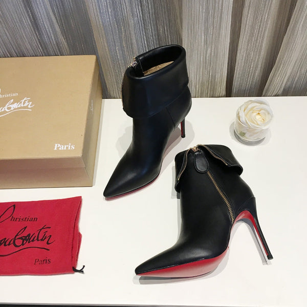 CL Women Zipper Ankle Boots 100mm Calfskin Black