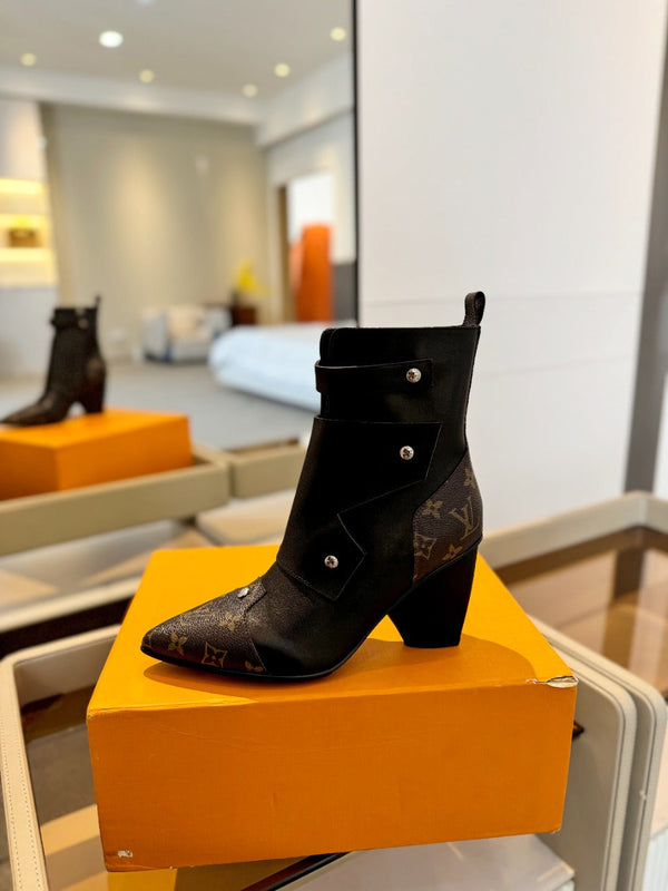 LV Trinity Ankle Boot 75mm Black Mix Dark Brown Monogram Calfskin