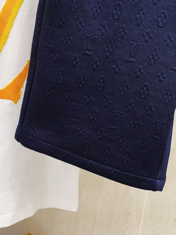 LV CASUAL SHORTS NAVY BLUE COTTON STRETCH FABRIC 239611