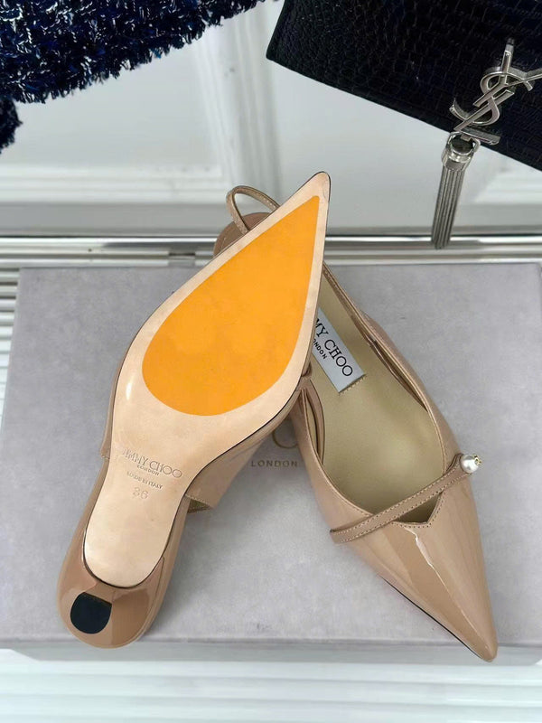 Jimmy Choo 65mm High Heel Slingback Pumps in Blush Pink Patent Leather